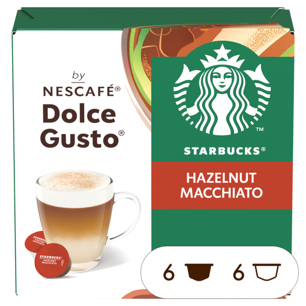 Pohled zepředu na krabičku Starbucks® Hazelnut Macchiato